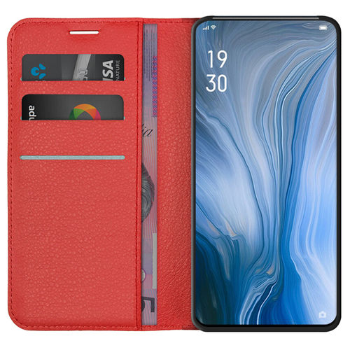 Leather Wallet Case & Card Holder Pouch for Oppo Reno 5G / 10x Zoom - Red